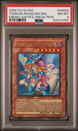 2006 YU-GI-OH! ENEMY OF JUSTICE SNEAK PEEK #EN002 TOON DARK MAGICIAN GIRL PSA 8 - Image 1