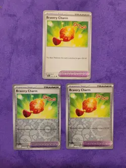 Bravery Charm Playset X3 Reverse Holo Paldea Evolved Pokemon TCG Mint NM - Image 1