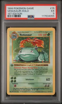 1999 POKEMON BASE SET 1ST EDITION #15 VENUSAUR-HOLO PSA 5 - Image 1