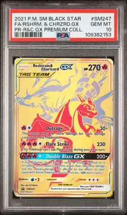 Pokemon Reshiram & Charizard GX Premium Coll. Full Art Promo SM247 PSA 10 - Image 1