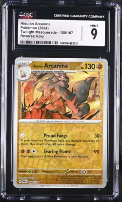 Pokemon 2024 Hisuian Arcanine #100 Holo Twilight Masquerade CGC 9 - Image 1