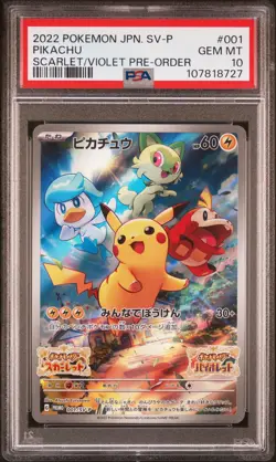 2022 POKEMON JPN SV PROMO SCARLET & VIOLET PRE-ORDER #001 PIKACHU PSA 10 - Image 1