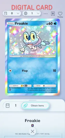 Froakie Shiny Pokemon Pocket Mobile Game Card Extradimensional Crisis Set - Image 1
