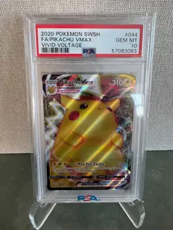 2020 Pokemon SWSH Full Art Pikachu VMAX Vivid Voltage #044 PSA 10 GEM MT - Image 1