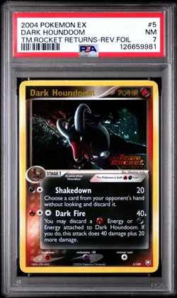 2004 POKEMON EX TEAM ROCKET RETURNS #5 DARK HOUNDOOM-REVERSE FOIL PSA 7 - Image 1