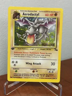 Pokemon TCG Card Fossil Prerelease Aerodactyl 1/62 1st edition Holo Rare MP - Image 1