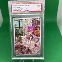 2025 POKEMON WHT EN-WHITE FLARE ILLUSTRATION RARE #136 PURRLOIN PSA 9 - Image 1
