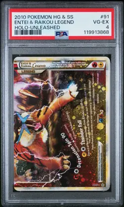 2010 POKEMON HEARTGOLD & SOULSILVER UNLEASHED ENTEI & RAIKOU LEGEND-HOLO PSA 4 - Image 1