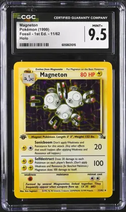 CGC 9.5 MINT+ Magneton 1st Edition Fossil 11/62 Holo 1999 Pokemon Card psa - Image 1