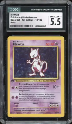 1999 Pokemon GERMAN 1st Edition Base Set Mewtu-Mewtwo Holo 10/102 CGC 5.5 EX + - Image 1