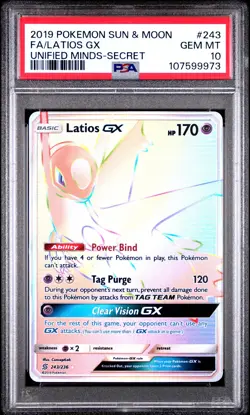 2019 POKEMON SUN & MOON UNIFIED MINDS SECRET #243 FULL ART/LATIOS GX PSA 10 - Image 1