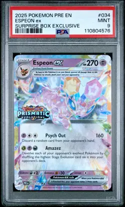 2025 POKEMON PRE EN-PRISMATIC EVOLUTIONS SURPRISE BOX EXCLUSIVE ESPEON EX PSA 9 - Image 1