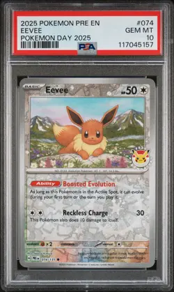 2025 POKEMON PRE EN-PRISMATIC EVOLUTIONS POKEMON DAY 2025 #074 EEVEE PSA 10 - Image 1
