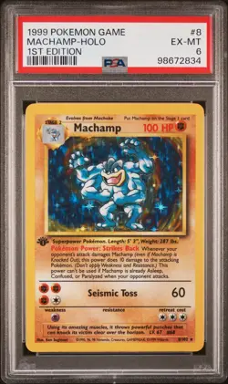 1999 POKEMON BASE SET 1ST EDITION #8 MACHAMP-HOLO PSA 6 - Image 1