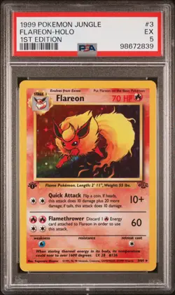 1999 POKEMON JUNGLE 1ST ED #3 FLAREON-HOLO PSA 5 - Image 1