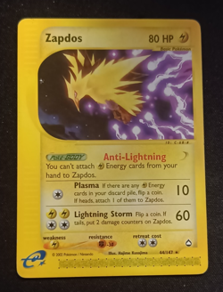 Pokemon Zapdos 44/147 Aquapolis - Rare Not Holo ENG EXC Old 2002 Kusajima - Image 1