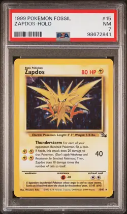 1999 POKEMON FOSSIL #15 ZAPDOS-HOLO PSA 7 - Image 1