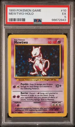 1999 POKEMON BASE SET UNLIMITED #10 MEWTWO-HOLO PSA 5 - Image 1