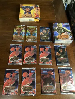 Marvel ReCharge 1 and 2 Lot Trading Card Booster Packs + Decks All But 1 Sealed - Image 1