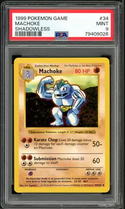 PSA 9 Base Set Shadowless Machoke 34/102 Pokemon Cards 1999🔥 - Image 1