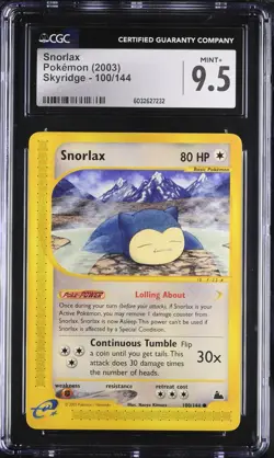 CGC 9.5 MINT + Snorlax 100/144 Skyridge WOTC 2003 Pokemon - Image 1