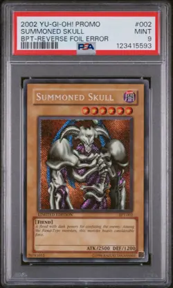 2002 Yu-Gi-Oh! Summoned Skull BPT-002 Secret Rare Reverse Foil Error PSA 9 - Image 1