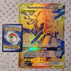Jumbo Pikachu & Zekrom GX SM248 NM Oversized Gold Tag Team Pokemon Promo Card - Image 1