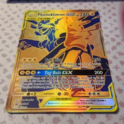 Jumbo Pikachu & Zekrom GX SM248 NM Oversized Gold Tag Team Pokemon Promo Card - Image 4