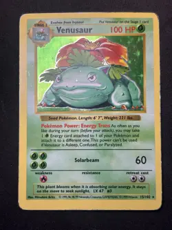 Shadowless Venusaur 15/102 Holo Base Set Pokemon Card Vintage WOTC - Image 2