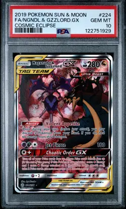 2019 POKEMON SUN & MOON COSMIC ECLIPSE FULL ART/NAGANADEL & GUZZLORD GX PSA 10 - Image 1