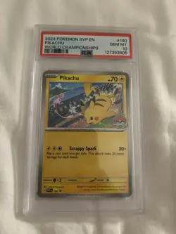 2024 POKEMON SVP EN-SV BLACK STAR PROMO WORLD CHAMPIONSHIPS #190 PIKACHU PSA 10 - Image 1