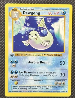 Dewgong 25/102 1st Edition- Shadowless-Base Set- Pokemon Card- 1999- WOTC LP+ - Image 1