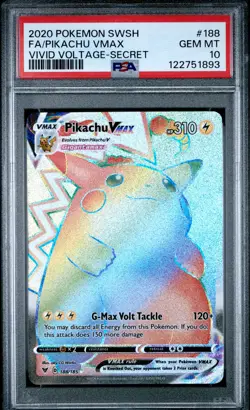 2020 POKEMON SWORD & SHIELD VIVID VOLTAGE SECRET FULL ART/PIKACHU VMAX PSA 10 - Image 1