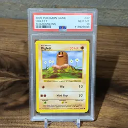 1999 Pokemon Base Set Shadowless Diglett 47/102 PSA 10 GEM MINT - Image 1