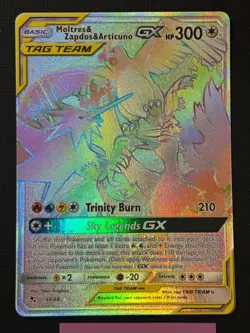 2019 POKEMON HIDDEN FATES MOLTRES & ZAPDOS & ARTICUNO TAG TEAM GX 69/68 RAINBOW - Image 1