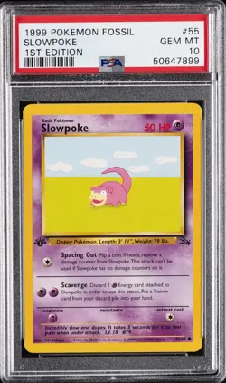 1999 POKEMON FOSSIL 1ST ED #55 SLOWPOKE PSA 10 - Image 1