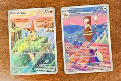 Pokemon Black Bolt White Flare Lot of 2 Illustration Rare’s Victini Watchog - Image 1