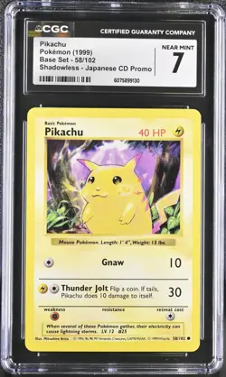 CGC 7 Pikachu Base Set 58/102 Shadowless,Japanese CD Promo Pokemon Card - Image 1
