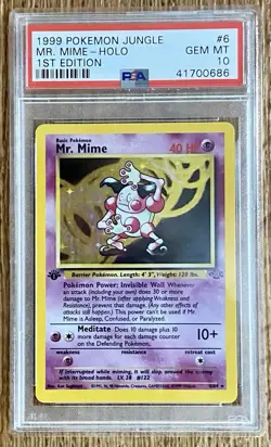 1999 Pokemon Jungle #6 Mr. Mime-HOLO 1st EDITION! PSA 10 Pop 105 - Image 1