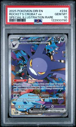 2025 POKEMON DRI EN-DESTINED RIVALS #234 TEAM ROCKET'S CROBAT EX PSA 10 - Image 1
