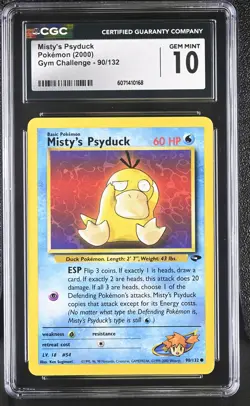 CGC 10 GEM MINT Misty's Psyduck 2000 Gym Challenge 90/132 Pokemon Card - Image 1