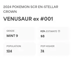 Venusaur EX 001 PSA 9 MINT Stellar Crown 142 DOUBLE RARE Pokemon Card - Image 4