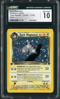 2000 Pokemon Team Rocket 1st Edition Dark Magneton Holo Rare #11 CGC Gem Mint 10 - Image 1