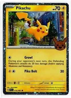 Pokemon Trick-or-Trade 2024 Cosmo Holo Paldean Fates 018/091 Pikachu - Image 1