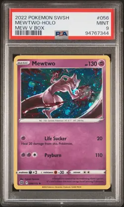 2022 POKEMON SWORD & SHIELD BRILLIANT STARS MEW V BOX #056 MEWTWO-HOLO PSA 9 - Image 1