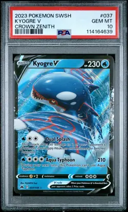 2023 Pokemon Sword And Shield Crown Zenith #037 Kyogre V Crown Zenith PSA 10 - Image 1
