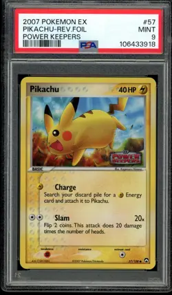 2007 Pokemon EX Power Keepers #57 Pikachu Reverse Holo PSA 9 Mint - Image 1