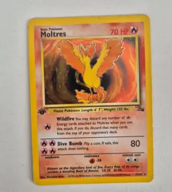 Moltres 12/62 1st Edition Holo Rare - Fossil Set Vintage WOTC Pokemon Card 1999 - Image 1