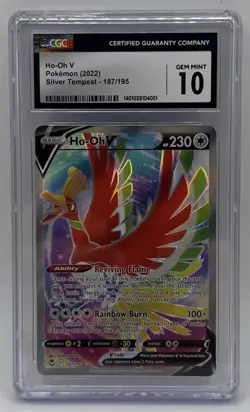 CGC Gem Mint 10 Ho-Oh v Full Art Holo Card 187/195 Sword & Shield Silver Tempest - Image 1
