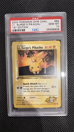 Pokemon Card LT Surge's Pikachu 1st Edition 84/132 Gym Challenge PSA 10 - Image 1